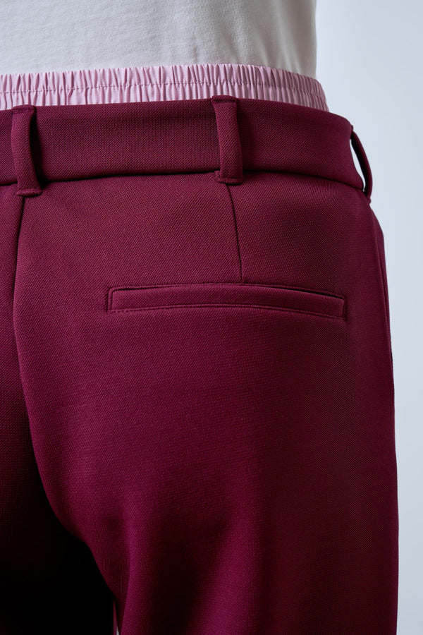 Belde Çift Kemerli Dokuma Detaylı Kadın Pantolon - Bordo