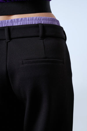 Belde Çift Kemerli Dokuma Detaylı Kadın Pantolon - Siyah