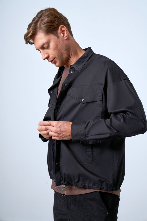 Cep Detaylı Erkek Dış Gömlek - Siyah