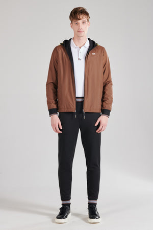 Çift Taraflı Kapüşonlu Erkek Mont - Siyah Kahverengi