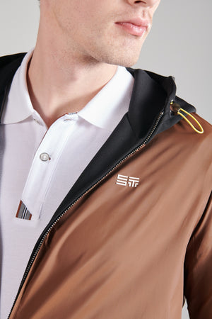 Çift Taraflı Kapüşonlu Erkek Mont - Siyah Kahverengi