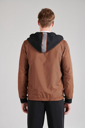 Çift Taraflı Kapüşonlu Erkek Mont - Siyah Kahverengi
