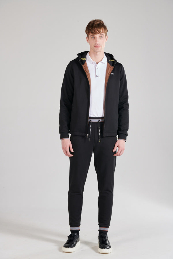 Çift Taraflı Kapüşonlu Erkek Mont - Siyah Kahverengi