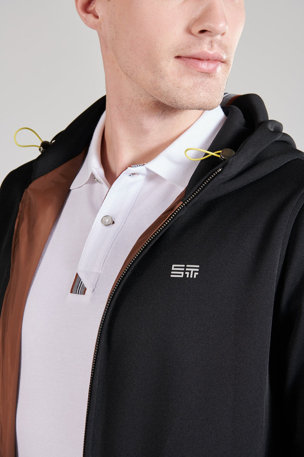 Çift Taraflı Kapüşonlu Erkek Mont - Siyah Kahverengi