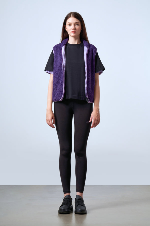 Çıtçıt Detaylı Fermuarlı Kadın Sherpa Yelek - Mor