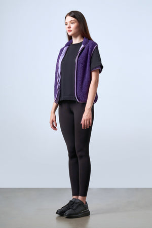 Çıtçıt Detaylı Fermuarlı Kadın Sherpa Yelek - Mor