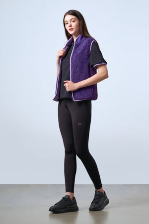 Çıtçıt Detaylı Fermuarlı Kadın Sherpa Yelek - Mor