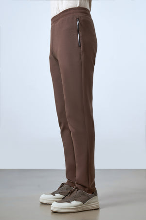 Deri Şeritli Fermuarlı Cep Detaylı Erkek Eşofman Altı - Kahverengi