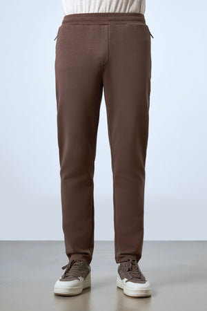 Deri Şeritli Fermuarlı Cep Detaylı Erkek Eşofman Altı - Kahverengi