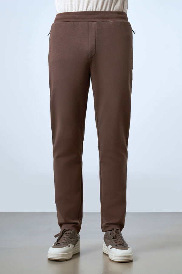 Deri Şeritli Fermuarlı Cep Detaylı Erkek Eşofman Altı - Kahverengi