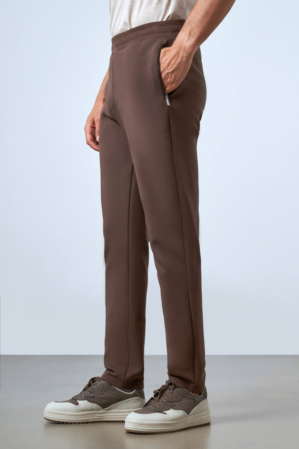 Deri Şeritli Fermuarlı Cep Detaylı Erkek Eşofman Altı - Kahverengi