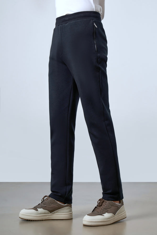 Deri Şeritli Fermuarlı Cep Detaylı Erkek Eşofman Altı - Siyah