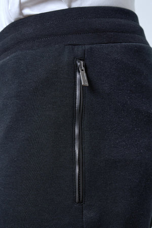 Deri Şeritli Fermuarlı Cep Detaylı Erkek Eşofman Altı - Siyah