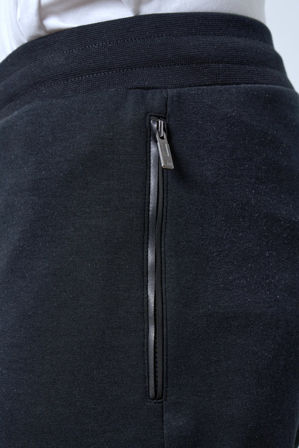 Deri Şeritli Fermuarlı Cep Detaylı Erkek Eşofman Altı - Siyah