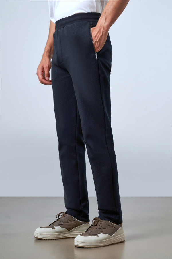 Deri Şeritli Fermuarlı Cep Detaylı Erkek Eşofman Altı - Siyah