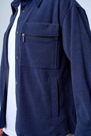 Fermuarlı Cep Detaylı Kadife Erkek Dış Gömlek - İndigo
