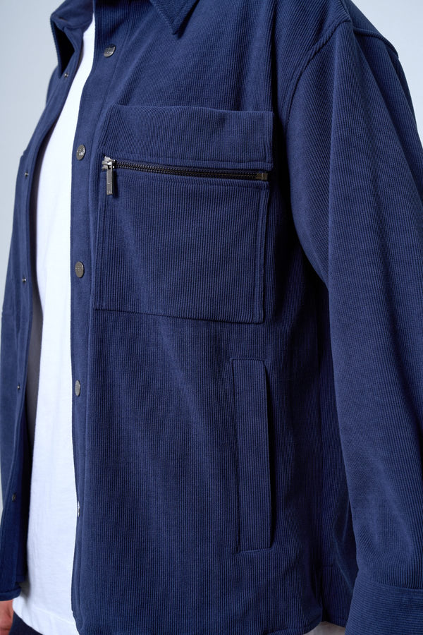 Fermuarlı Cep Detaylı Kadife Erkek Dış Gömlek - İndigo