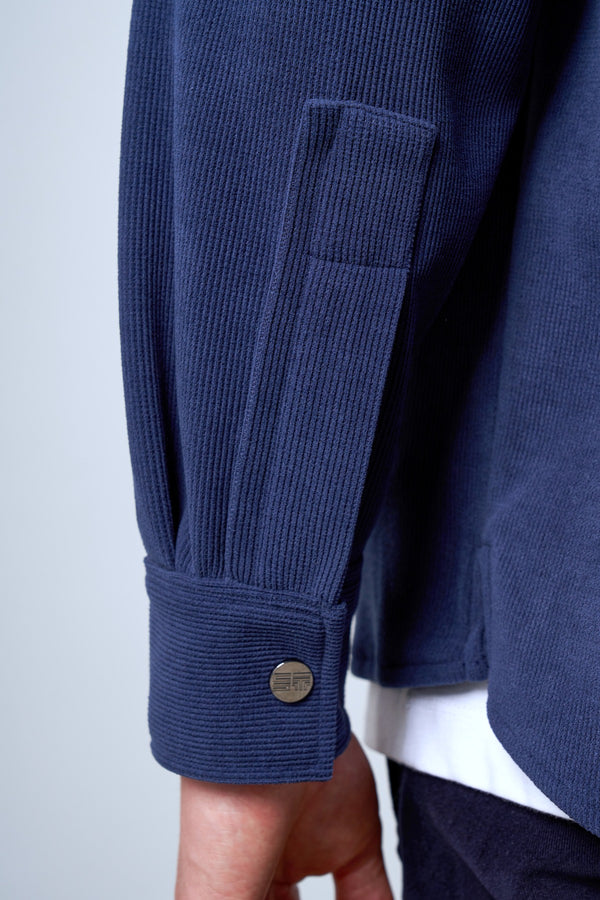 Fermuarlı Cep Detaylı Kadife Erkek Dış Gömlek - İndigo