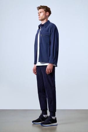 Fermuarlı Cep Detaylı Kadife Erkek Dış Gömlek - İndigo