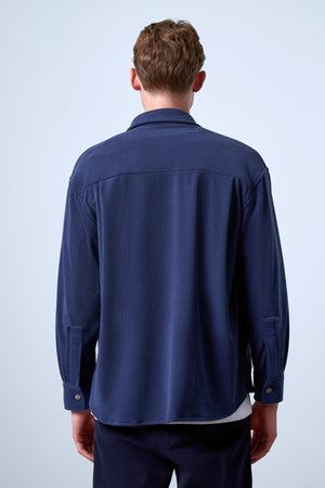 Fermuarlı Cep Detaylı Kadife Erkek Dış Gömlek - İndigo