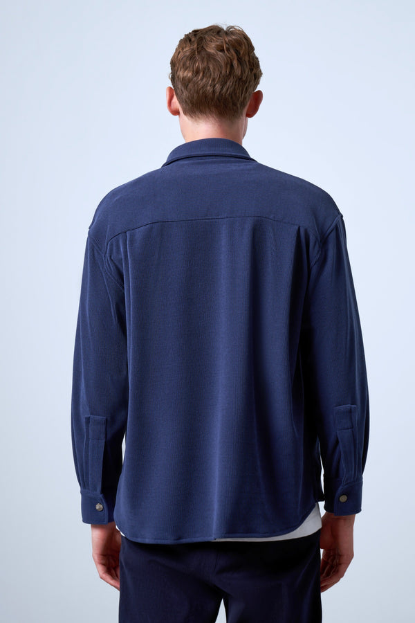 Fermuarlı Cep Detaylı Kadife Erkek Dış Gömlek - İndigo