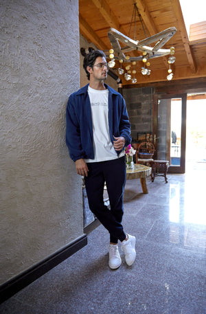 Fermuarlı İçi Yün Astarlı Kadife Erkek Mont - İndigo