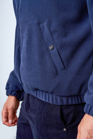 Fermuarlı İçi Yün Astarlı Kadife Erkek Mont - İndigo