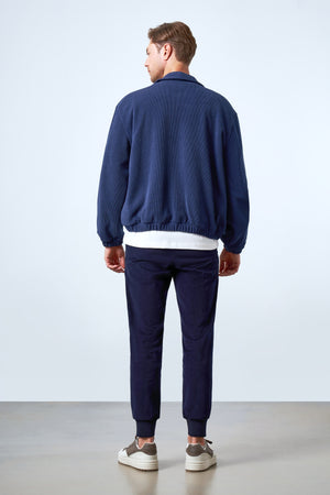 Fermuarlı İçi Yün Astarlı Kadife Erkek Mont - İndigo