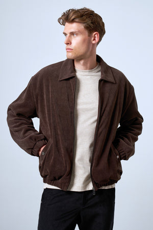 Fermuarlı İçi Yün Astarlı Kadife Erkek Mont - Kahverengi