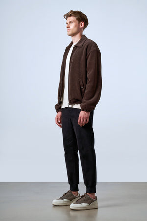 Fermuarlı İçi Yün Astarlı Kadife Erkek Mont - Kahverengi