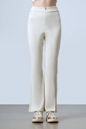 Fitilli Kadife Bol Paça Kadın Pantolon - Ekru