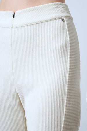Fitilli Kadife Bol Paça Kadın Pantolon - Ekru