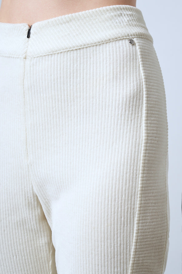 Fitilli Kadife Bol Paça Kadın Pantolon - Ekru