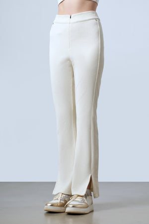 Fitilli Kadife Bol Paça Kadın Pantolon - Ekru