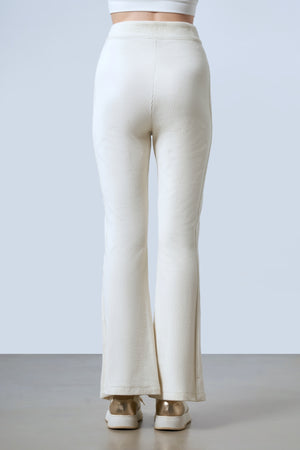 Fitilli Kadife Bol Paça Kadın Pantolon - Ekru