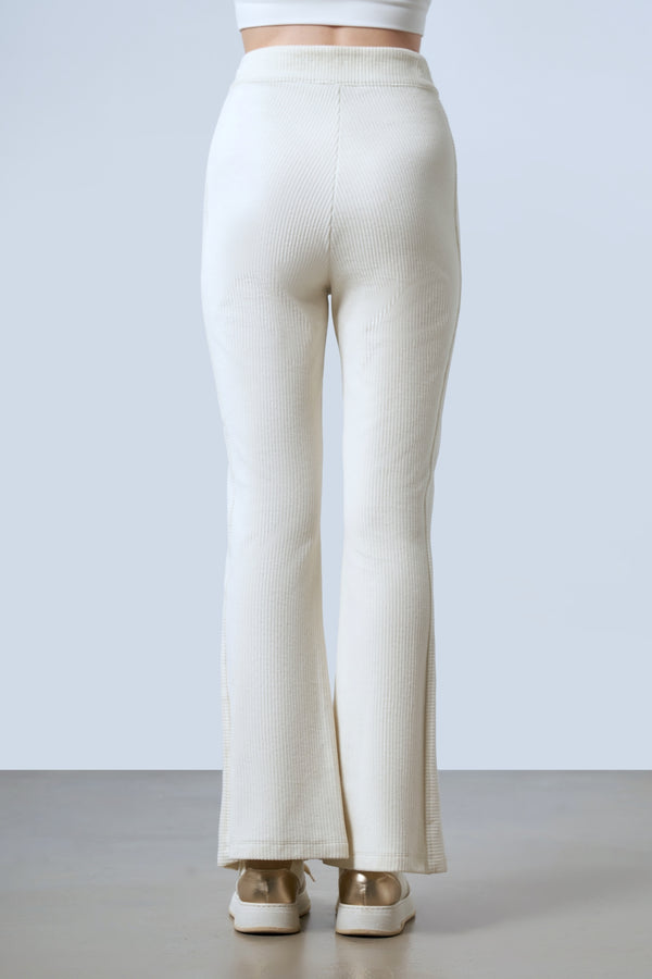 Fitilli Kadife Bol Paça Kadın Pantolon - Ekru