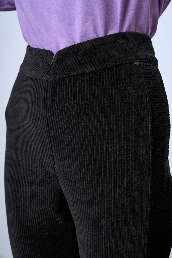 Fitilli Kadife Bol Paça Kadın Pantolon - Siyah
