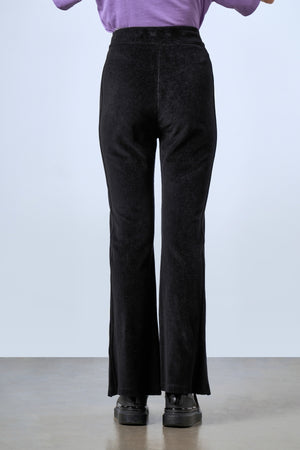 Fitilli Kadife Bol Paça Kadın Pantolon - Siyah