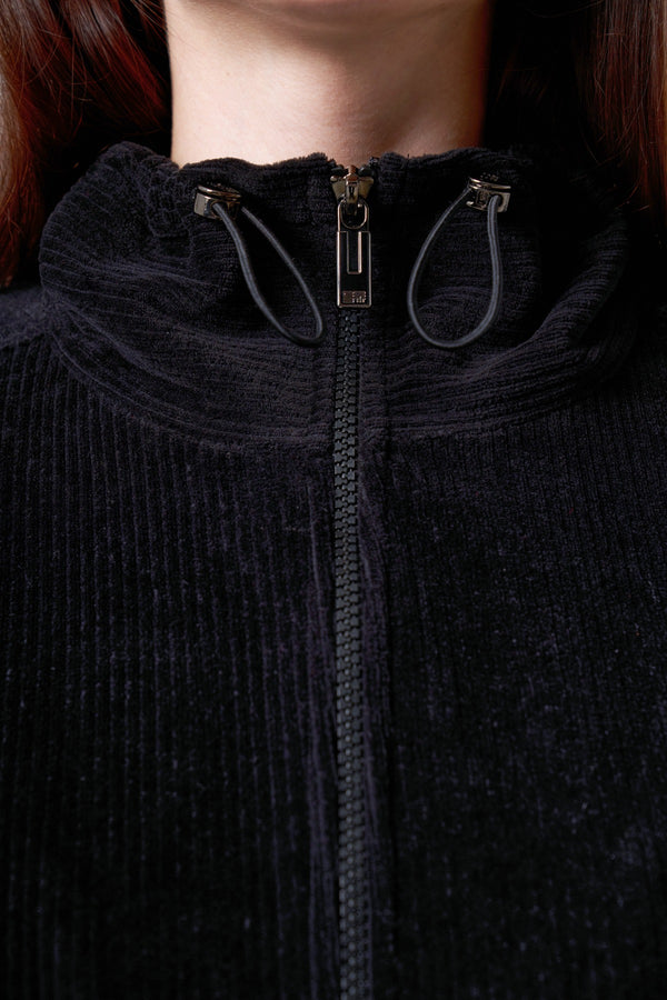 Fitilli Kadife Dokulu Ayarlanabilir Bel Detaylı Kadın Mont - Siyah