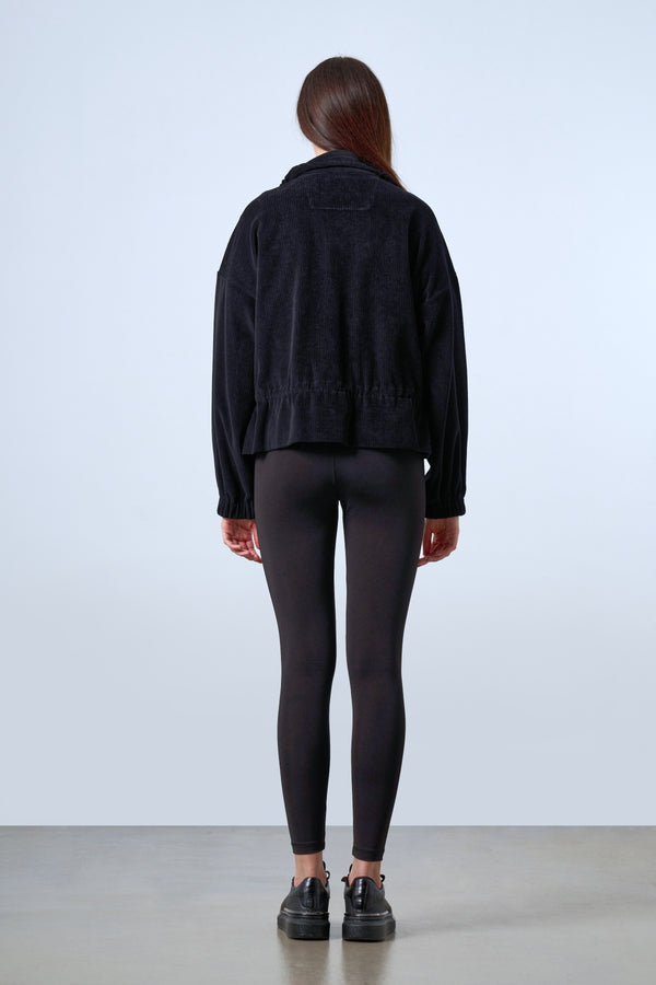 Fitilli Kadife Dokulu Ayarlanabilir Bel Detaylı Kadın Mont - Siyah