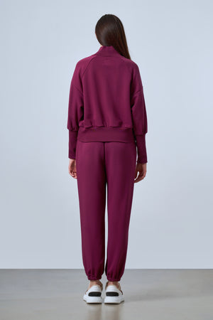 Floral Baskılı Boğazlı Kadın Sweatshirt - Bordo