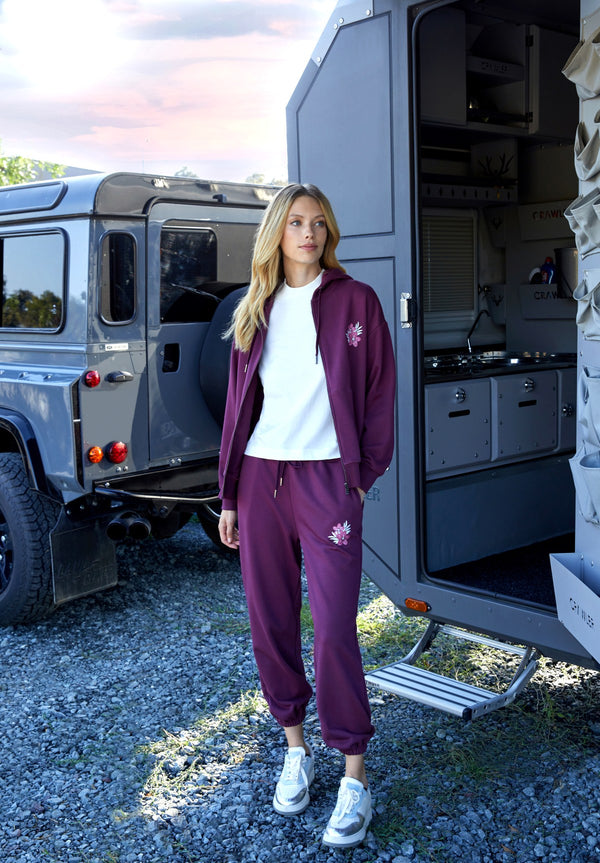 Floral Baskılı Kadın Jogger Eşofman Altı - Bordo