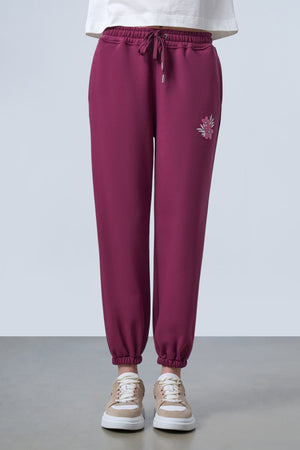 Floral Baskılı Kadın Jogger Eşofman Altı - Bordo