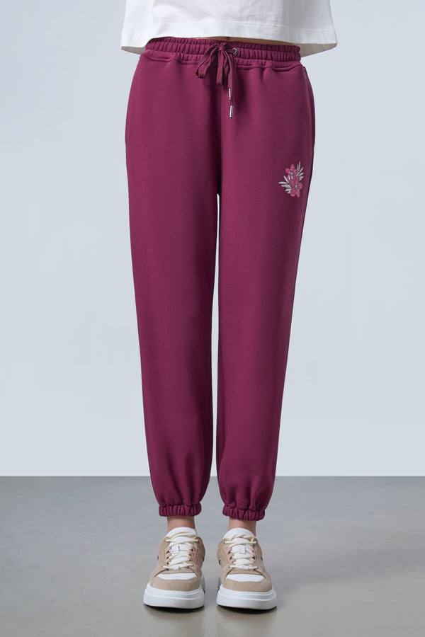 Floral Baskılı Kadın Jogger Eşofman Altı - Bordo