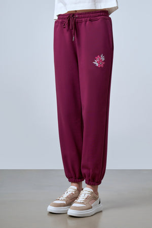 Floral Baskılı Kadın Jogger Eşofman Altı - Bordo