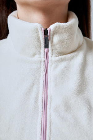 İçi Kapitoneli Fermuarlı Kadın Polar Yelek - Ekru