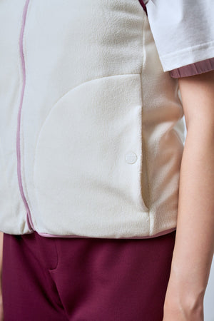 İçi Kapitoneli Fermuarlı Kadın Polar Yelek - Ekru