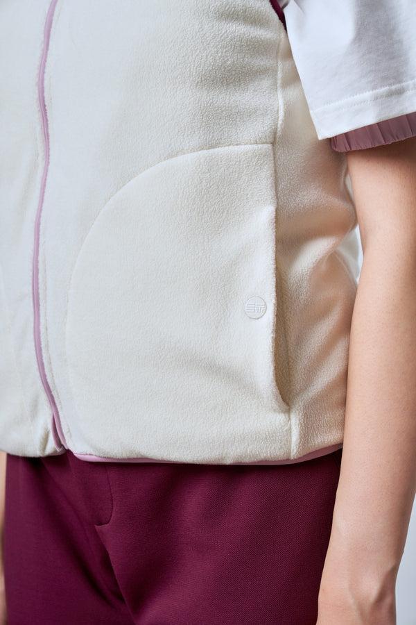 İçi Kapitoneli Fermuarlı Kadın Polar Yelek - Ekru