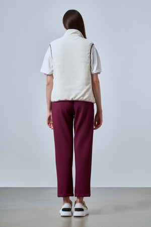 İçi Kapitoneli Fermuarlı Kadın Polar Yelek - Ekru