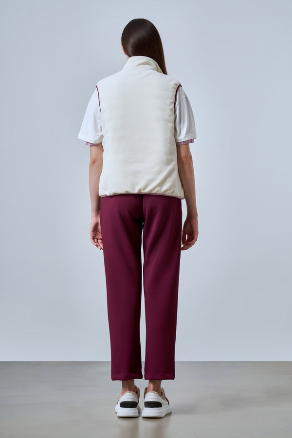 İçi Kapitoneli Fermuarlı Kadın Polar Yelek - Ekru